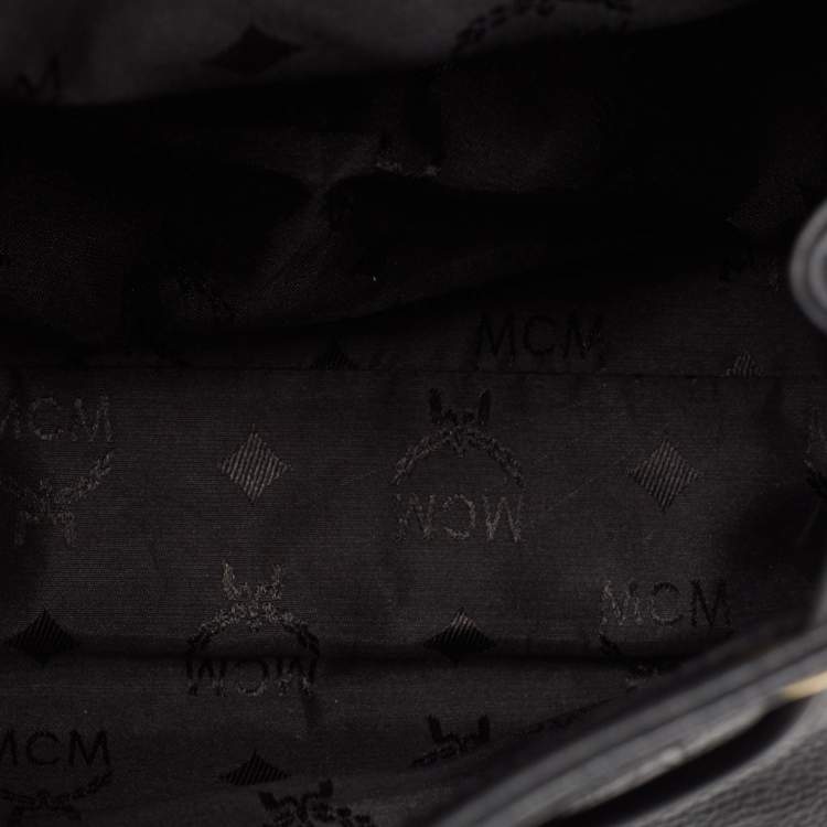 Pre Owned MCM Black Leather Studded Flap Backpack