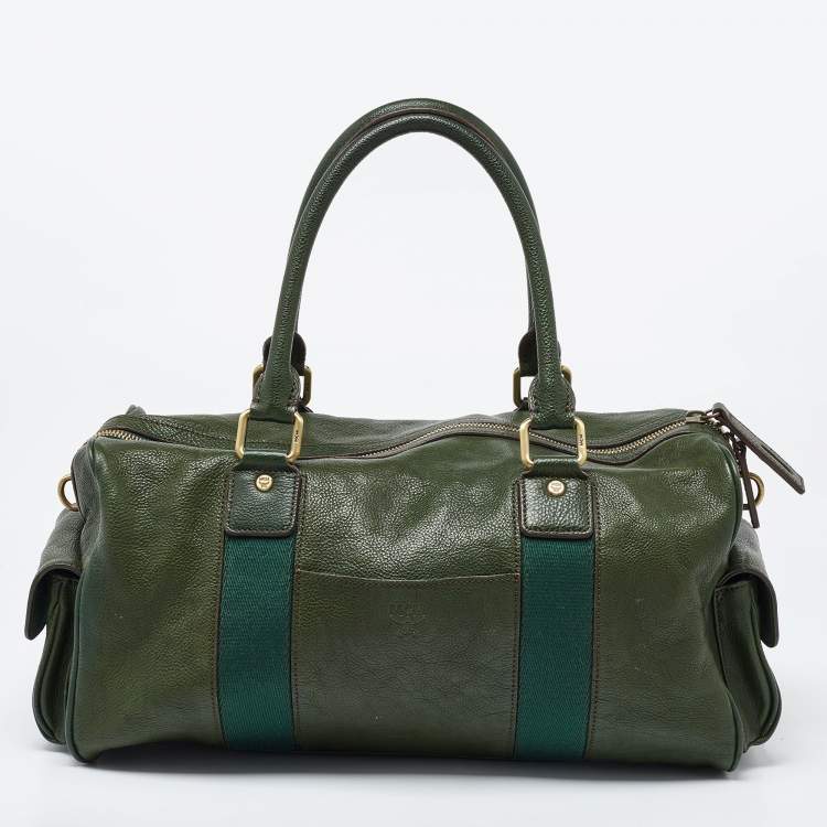 Pre Owned MCM Green Leather Double Pocket Bag