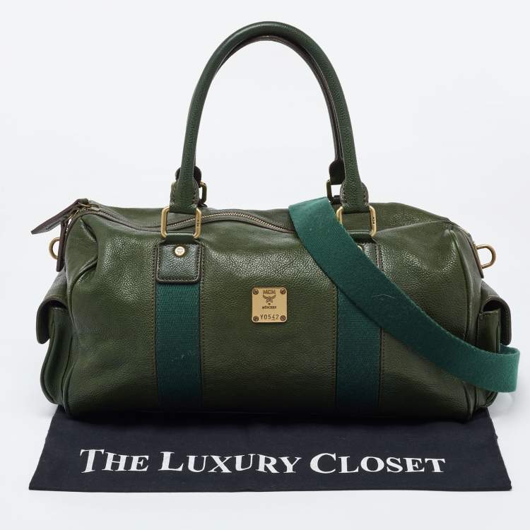 Pre Owned MCM Green Leather Double Pocket Bag