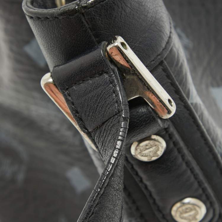 Pre Owned MCM Black Visetos Coated Canvas and Leather Drawstring Bucket Bag