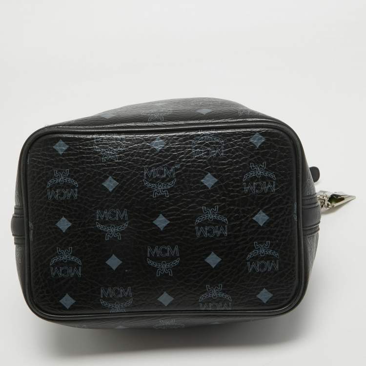 Pre Owned MCM Black Visetos Coated Canvas and Leather Drawstring Bucket Bag