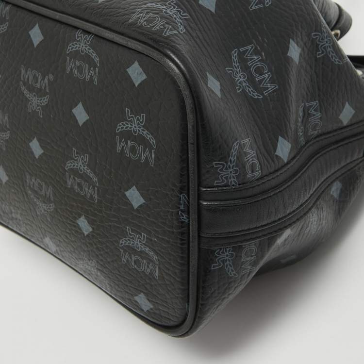 Pre Owned MCM Black Visetos Coated Canvas and Leather Drawstring Bucket Bag
