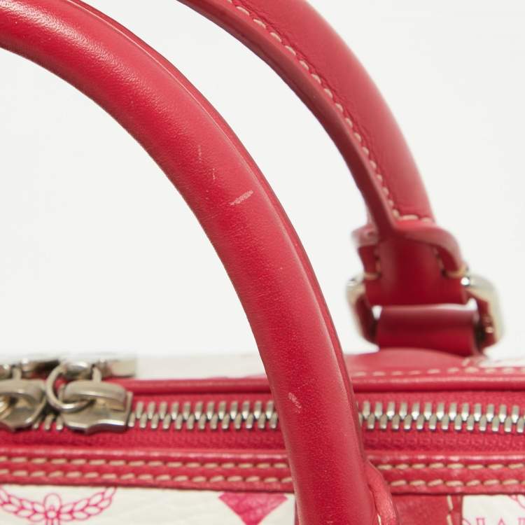 Pre Owned MCM Pink/White Visetos Coated Canvas and Leather Charm Boston Bag