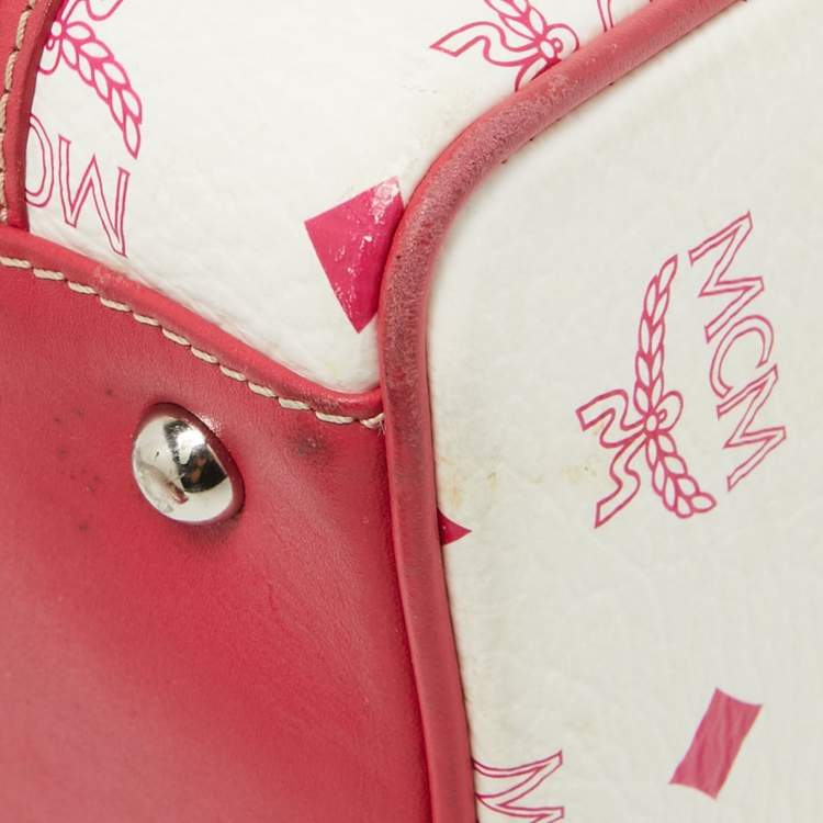 Pre Owned MCM Pink/White Visetos Coated Canvas and Leather Charm Boston Bag