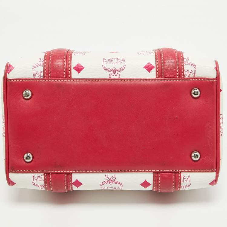 Pre Owned MCM Pink/White Visetos Coated Canvas and Leather Charm Boston Bag