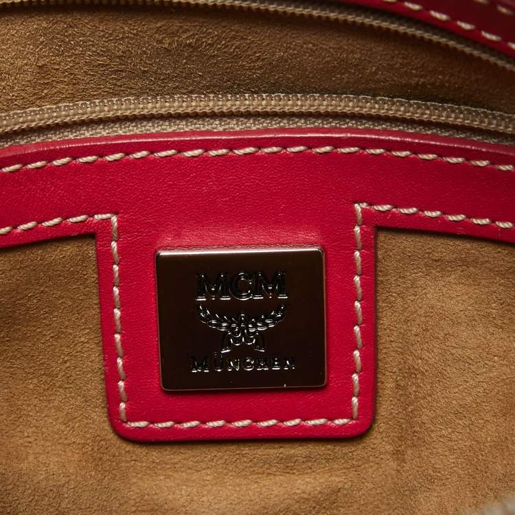 Pre Owned MCM Pink/White Visetos Coated Canvas and Leather Charm Boston Bag