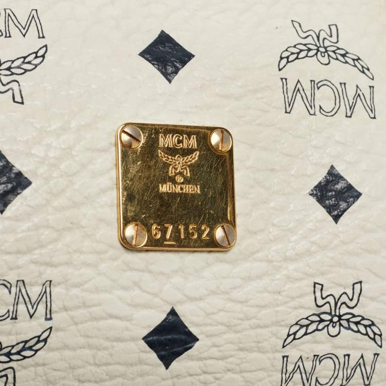 Pre Owned MCM Yellow/White Visetos Coated Canvas and Leather Rolle Boston Bag