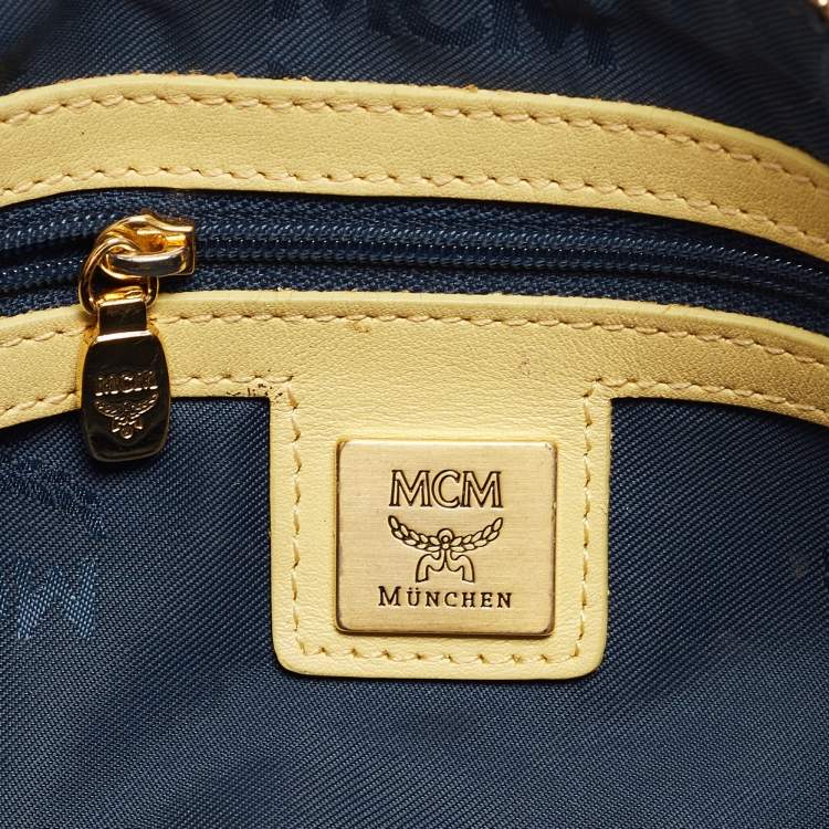 Pre Owned MCM Yellow/White Visetos Coated Canvas and Leather Rolle Boston Bag