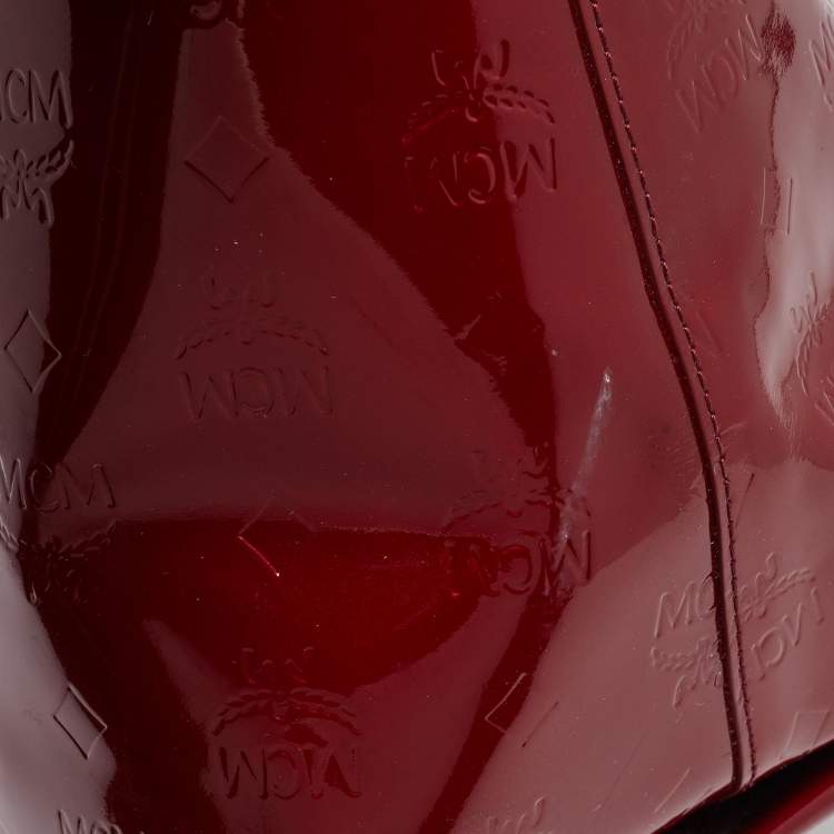 Pre Owned MCM Dark Red Visetos Patent Leather Tote
