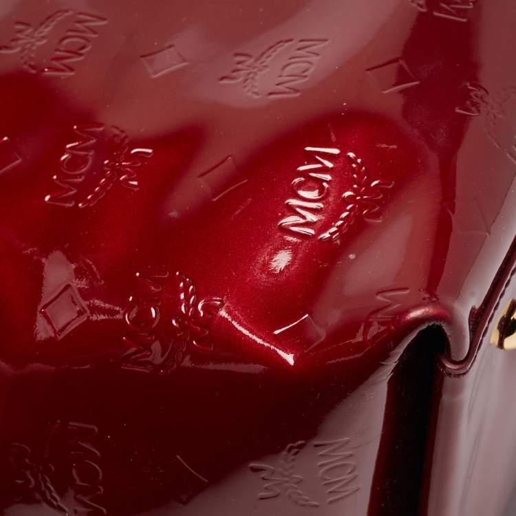Pre Owned MCM Dark Red Visetos Patent Leather Tote