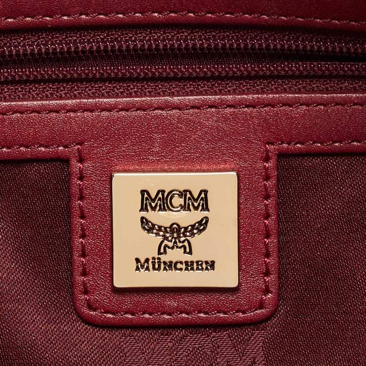 Pre Owned MCM Dark Red Visetos Patent Leather Tote