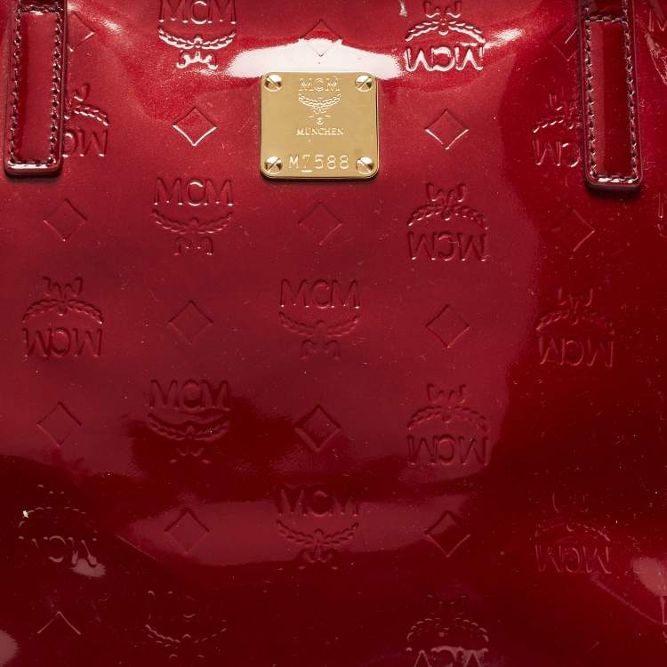 Pre Owned MCM Dark Red Visetos Patent Leather Tote