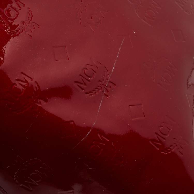 Pre Owned MCM Dark Red Visetos Patent Leather Tote