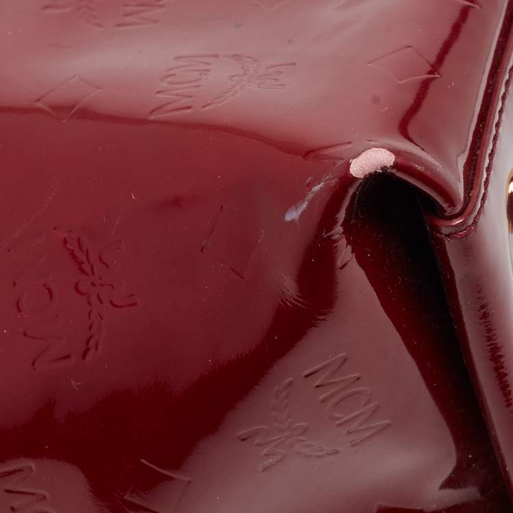 Pre Owned MCM Dark Red Visetos Patent Leather Tote