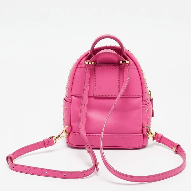Pre Owned MCM Dark Pink Leather Mini Studded Stark Backpack