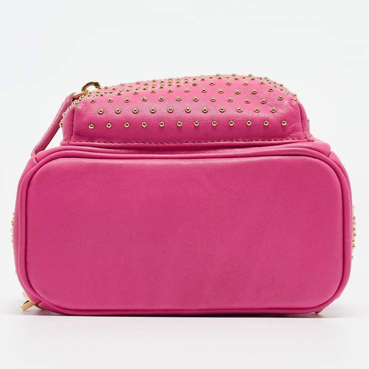 Pre Owned MCM Dark Pink Leather Mini Studded Stark Backpack