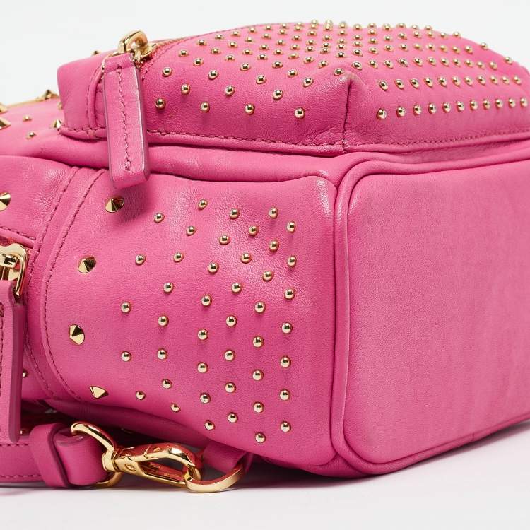 Pre Owned MCM Dark Pink Leather Mini Studded Stark Backpack