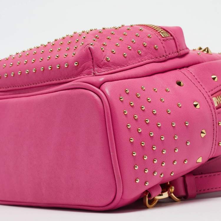 Pre Owned MCM Dark Pink Leather Mini Studded Stark Backpack