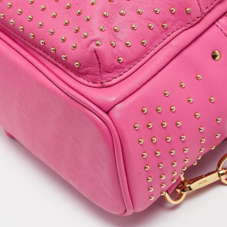 Pre Owned MCM Dark Pink Leather Mini Studded Stark Backpack