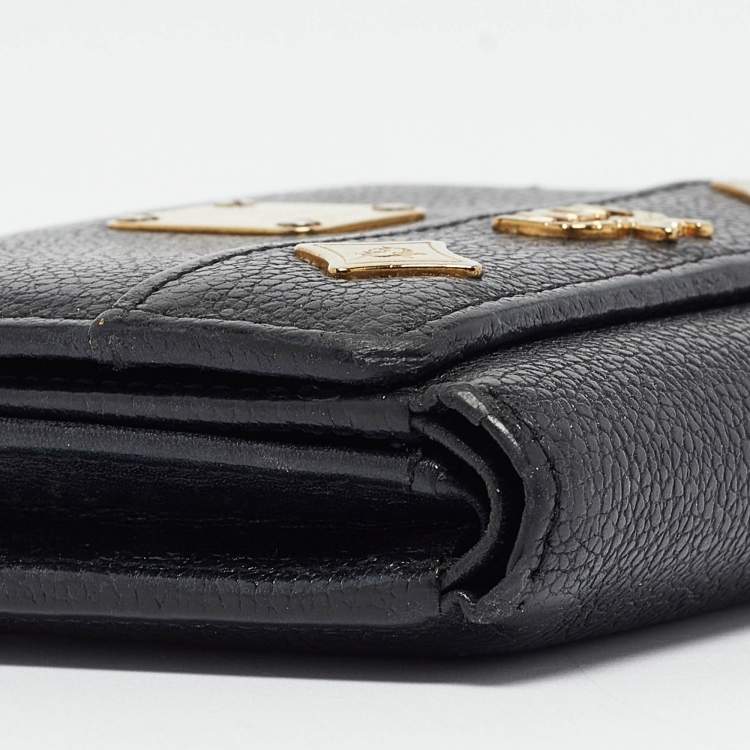 Pre Owned MCM Black Leather Studded Trifold Compact Wallet