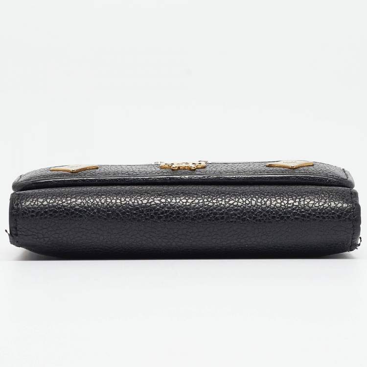 Pre Owned MCM Black Leather Studded Trifold Compact Wallet