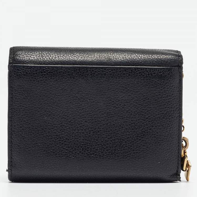 Pre Owned MCM Black Leather Studded Trifold Compact Wallet