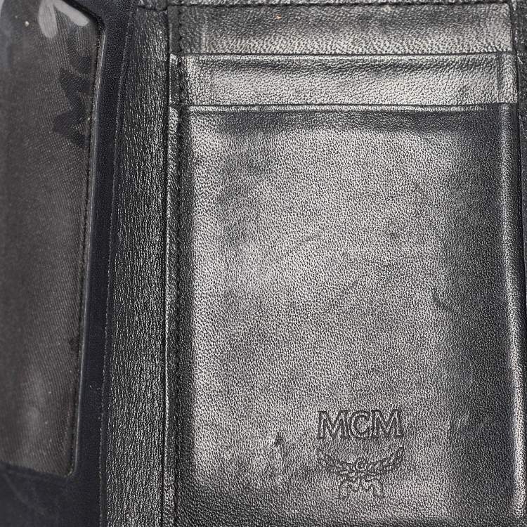 Pre Owned MCM Black Leather Studded Trifold Compact Wallet