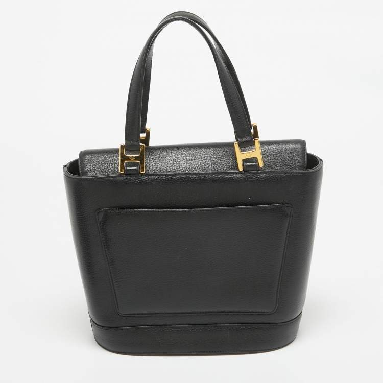 Pre Owned MCM Black Leather Flap Studded Bucket Tote
