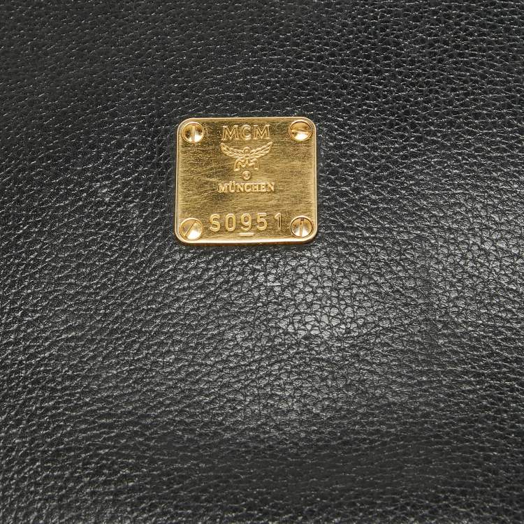 Pre Owned MCM Black Leather Flap Studded Bucket Tote