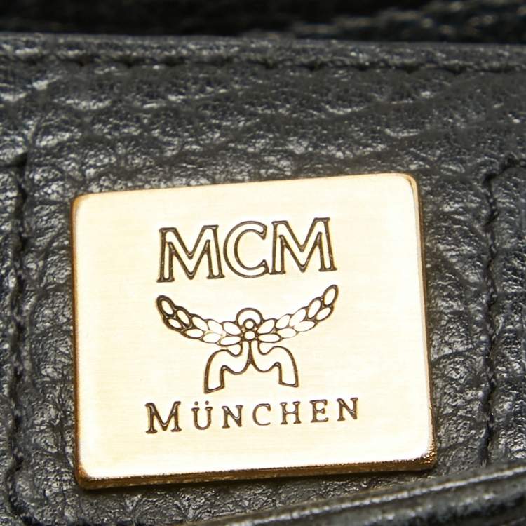 Pre Owned MCM Black Leather Flap Studded Bucket Tote