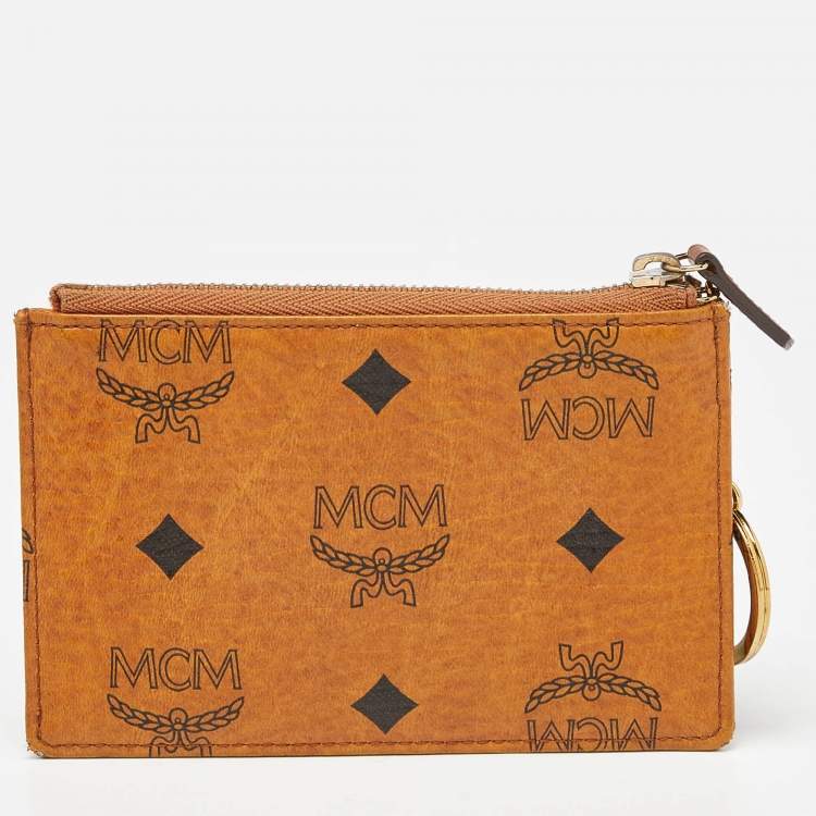 Pre Owned MCM Cognac Visetos Coated Canvas Zip Card Holder