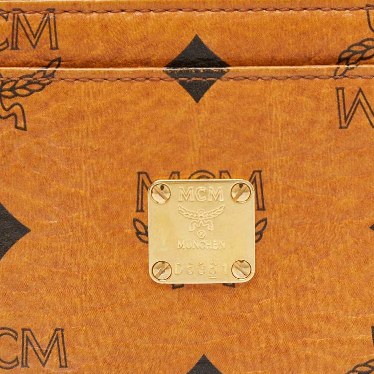 Pre Owned MCM Cognac Visetos Coated Canvas Zip Card Holder