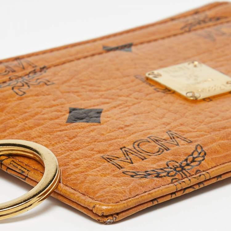 Pre Owned MCM Cognac Visetos Coated Canvas Zip Card Holder