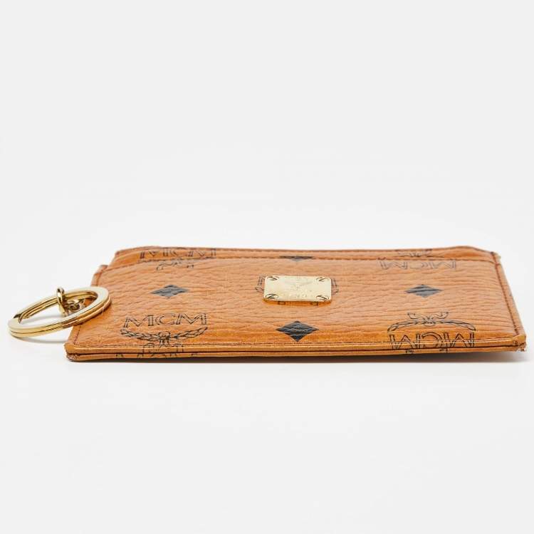 Pre Owned MCM Cognac Visetos Coated Canvas Zip Card Holder