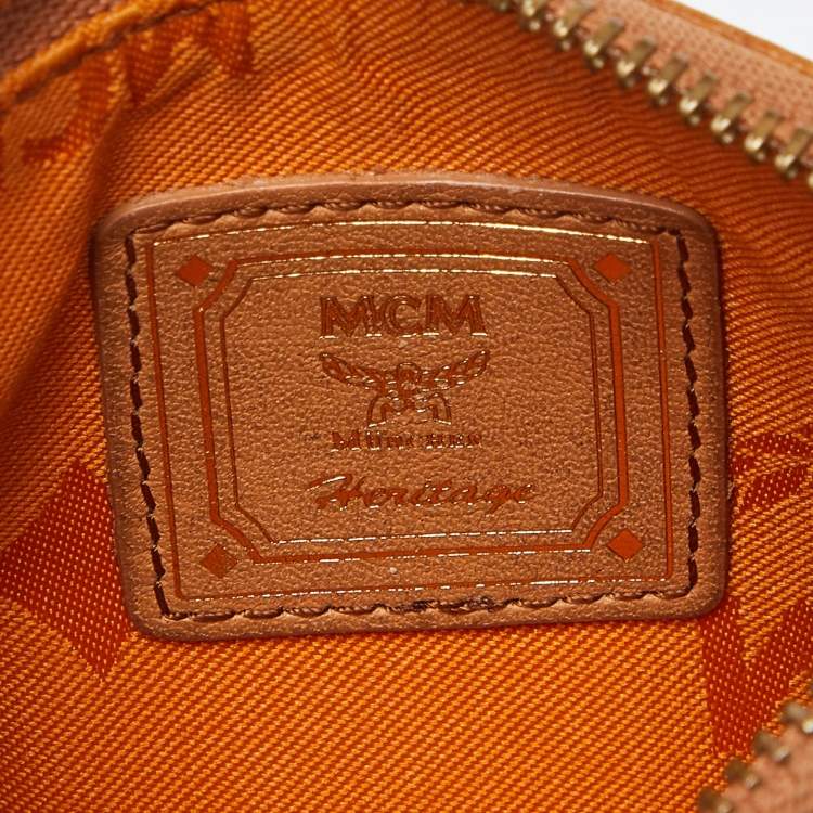 Pre Owned MCM Cognac Visetos Coated Canvas Zip Card Holder