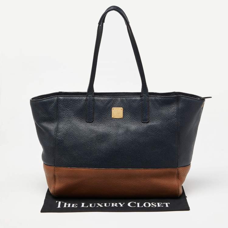 Pre Owned MCM Blue/Brown Leather Zip Shopper Tote