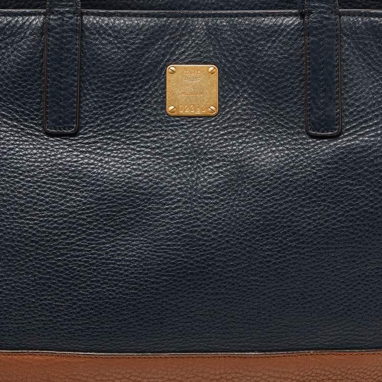 Pre Owned MCM Blue/Brown Leather Zip Shopper Tote