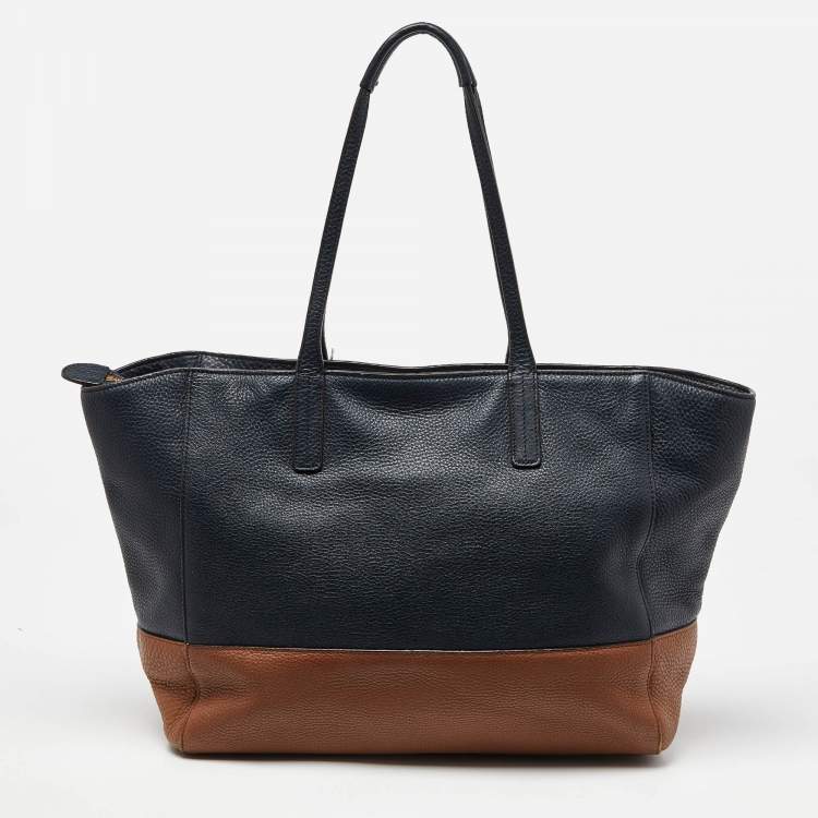 Pre Owned MCM Blue/Brown Leather Zip Shopper Tote