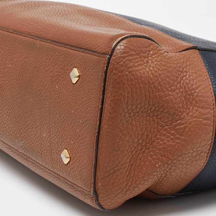 Pre Owned MCM Blue/Brown Leather Zip Shopper Tote