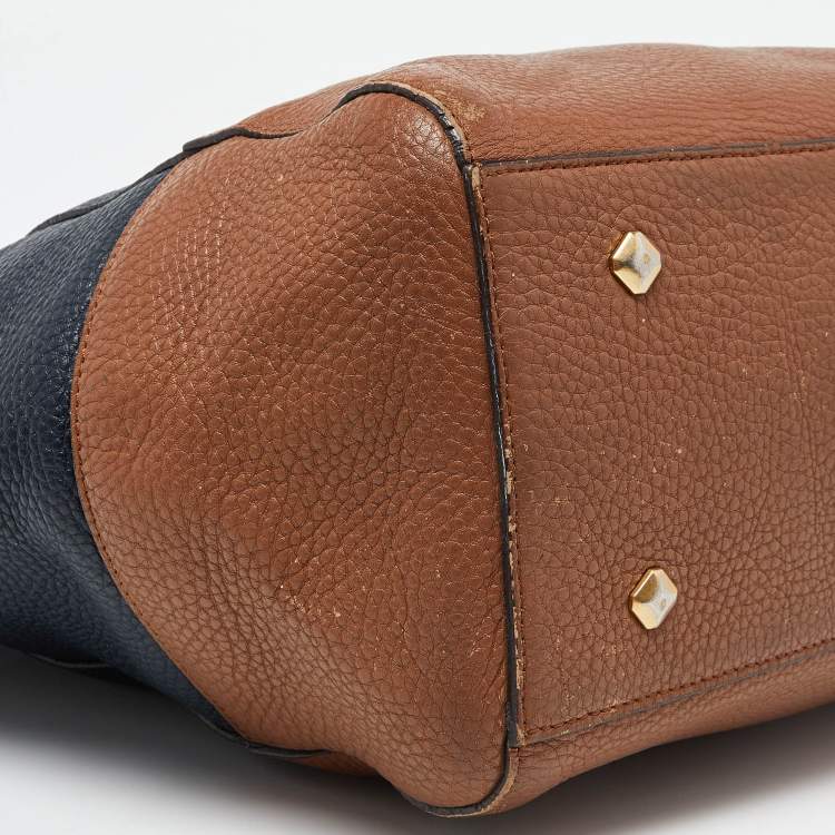 Pre Owned MCM Blue/Brown Leather Zip Shopper Tote