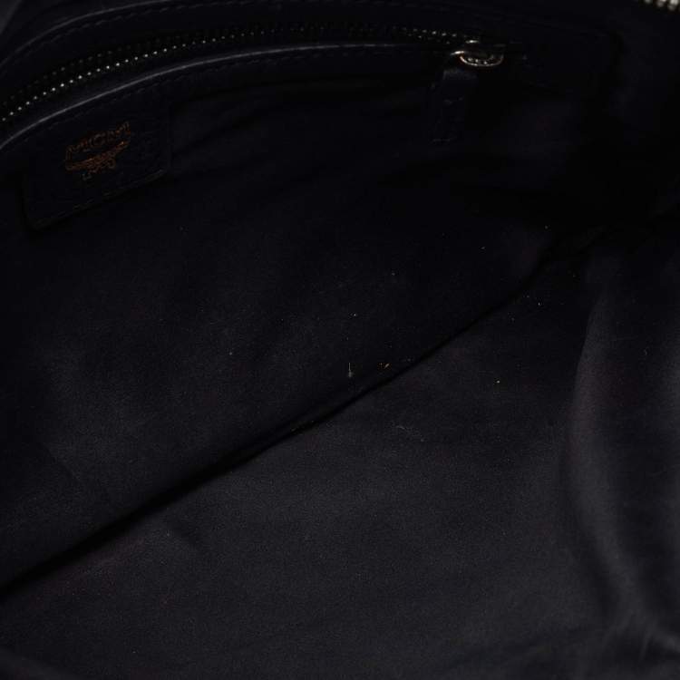 Pre Owned MCM Black Leather Embellished Zip Wristlet Pouch