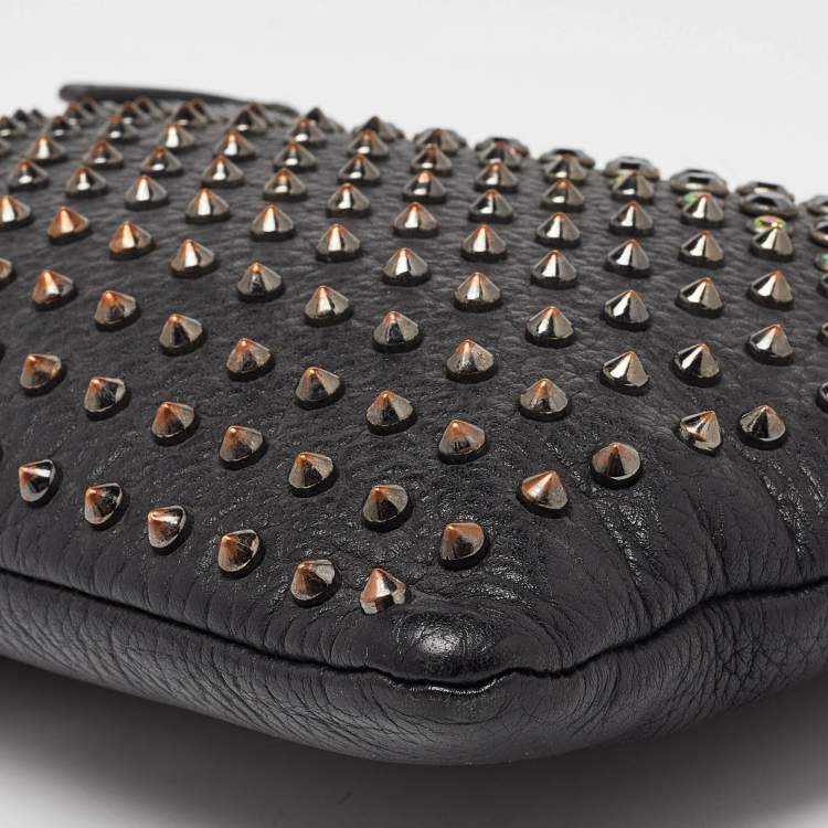 Pre Owned MCM Black Leather Embellished Zip Wristlet Pouch