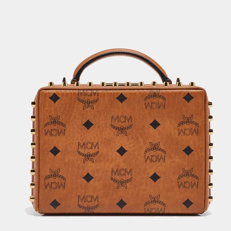 Pre Owned MCM Cognac Visetos Coated Canvas and Leather Berlin Box Bag
