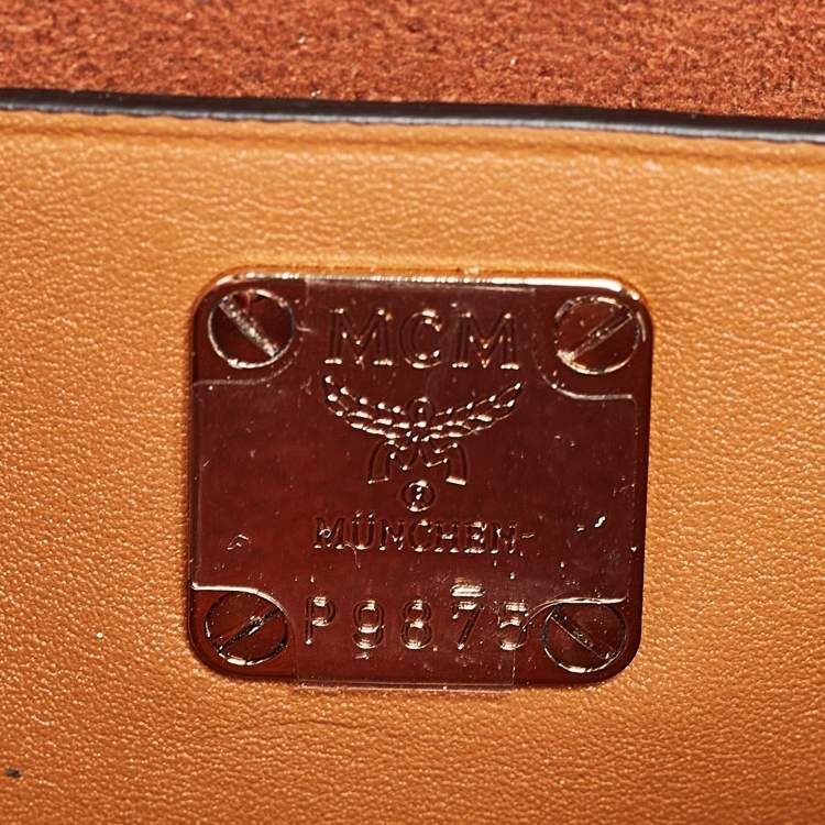 Pre Owned MCM Cognac Visetos Coated Canvas and Leather Berlin Box Bag
