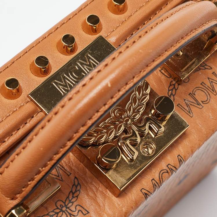 Pre Owned MCM Cognac Visetos Coated Canvas and Leather Berlin Box Bag