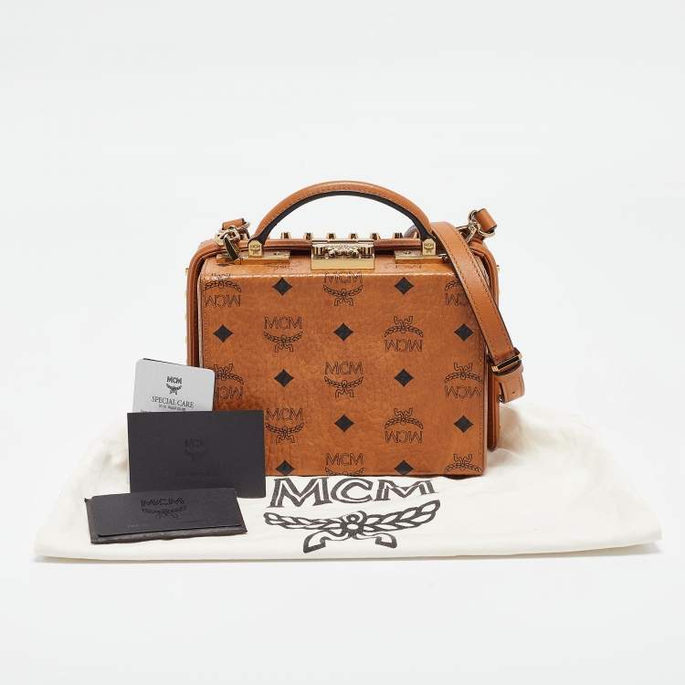 Pre Owned MCM Cognac Visetos Coated Canvas and Leather Berlin Box Bag