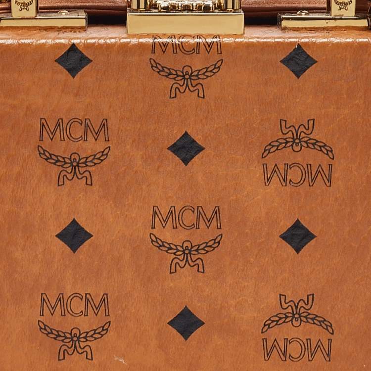 Pre Owned MCM Cognac Visetos Coated Canvas and Leather Berlin Box Bag