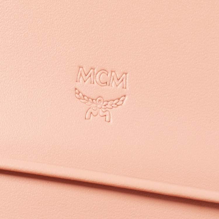 Pre Owned MCM Beige/Peach Visetos Coated Canvas and Leather  Trifold Wallet