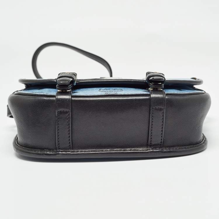 Pre Owned MCM Blue/Black Visetos Coated Canvas and Leather Crossbody Bag