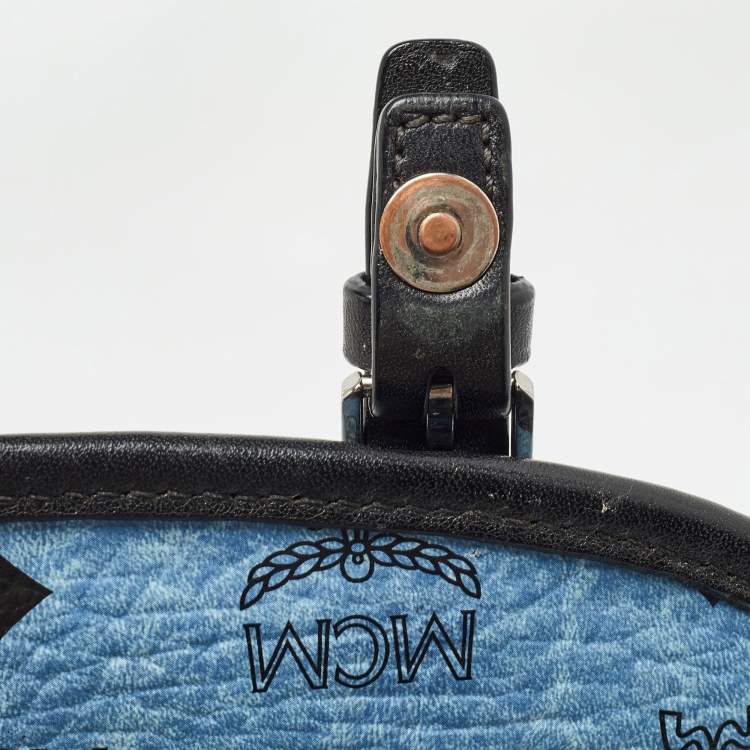 Pre Owned MCM Blue/Black Visetos Coated Canvas and Leather Crossbody Bag